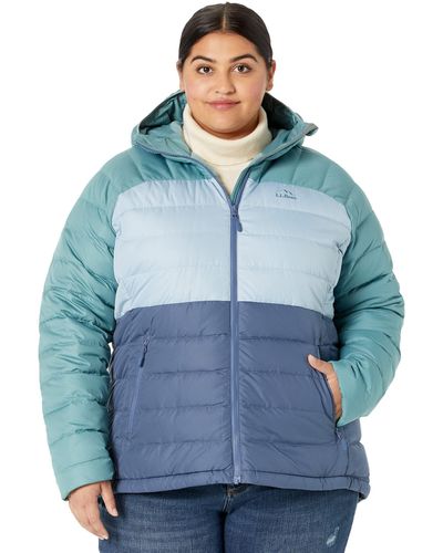 L.L. Bean Plus Size Down Hooded Jacket Color-block - Blue
