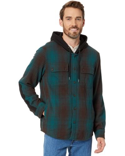 L.L. Bean Signature Heritage Textured Flannel Plaid Hooded Shirt - Green