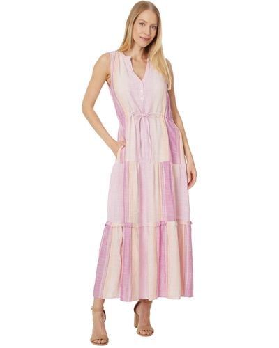 Liverpool Los Angeles Sleeveless Tiered Maxi Dress With Adjustable Waist - Pink