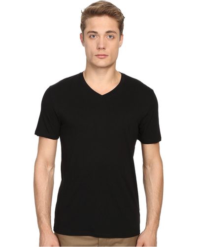 Vince Short Sleeve Pima Cotton V-neck Shirt - Black