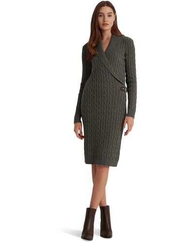 Lauren by Ralph Lauren Cable-knit Buckle-trim Sweater Dress - Black
