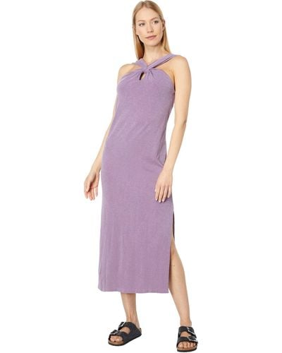 Sundry Keyhole Cotton Spandex Midi Dress - Purple
