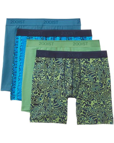2xist 2(x)ist Essential Stretch 3+1 4-pack Boxer Brief (bluesteel/landscape Camo/stone Green/blue Chess) Underwear