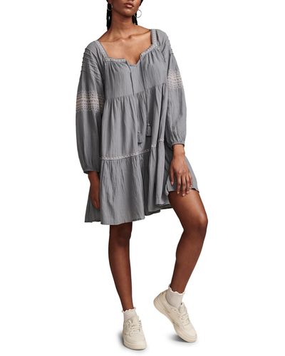 Lucky Brand Embroidered Tiered Long Sleeve Mini - Gray