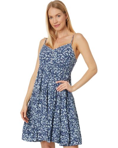 Lucky Brand Printed Button Front Tiered Mini Dress - Blue