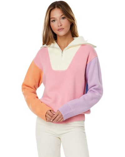 English Factory Color-block Zip Pullover Sweater - Pink