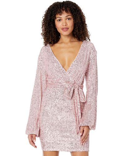 Bebe Knit Sequin Tie Waist Dress - Pink