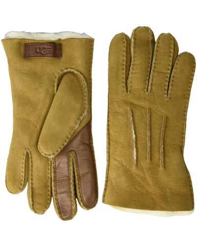 UGG Contrast Water Resistant Sheepskin Tech Gloves - Brown