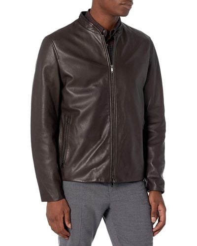 Theory Moore Full Zip Basic Leather Jacket - Brown