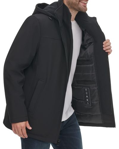 Calvin Klein Hooded Rip Stop Water And Wind Resistant Jacket With Fleece Bib - Black