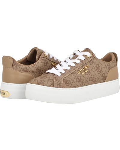 Guess Genza Platform Lace Up Round Toe Sneakers - Brown