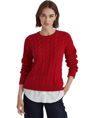 Lauren by Ralph Lauren Layered Cotton-blend Cable-knit Sweater