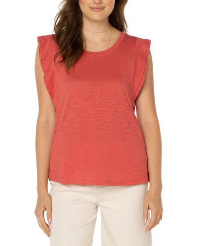 Liverpool Los Angeles Double Layer Flutter Sleeve Slub Knit Top - Red