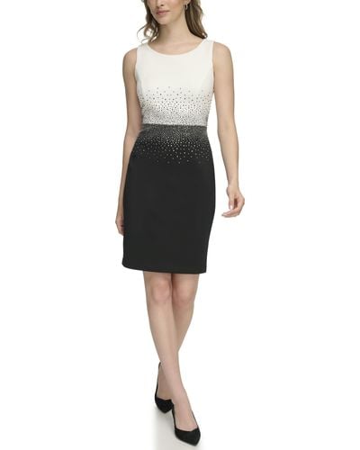 Calvin Klein Scuba Two-tone Short Sheath With Bedazzled Mid Section - Black