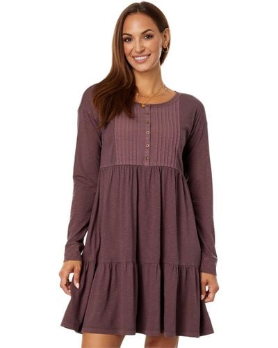 Lucky Brand Pin Tuck Tiered Knit Henley Dress - Purple