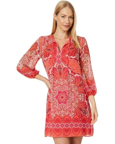 Vince Camuto Chiffon Tie Neck Balloon Sleeve Float - Red