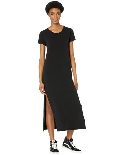 Sundry Short Sleeve Maxi Dress With Slit - Black