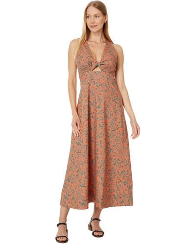 Madewell Twist-front Midi Dress In Floral - Brown