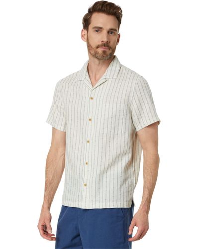 Lucky Brand Stripe Linen Short Sleeve Camp Collar Shirt - White
