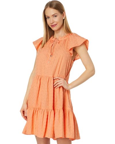 Tommy Hilfiger Floral Sleeve Tiered Dress - Orange