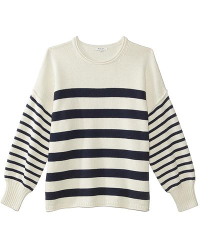 Madewell Plus Conway Pullover Sweater In Mixed Stripe - White