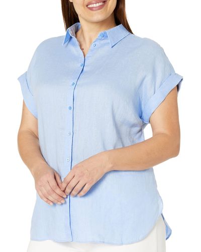 Lauren by Ralph Lauren Plus Size Linen Dolman-sleeve Shirt - Blue