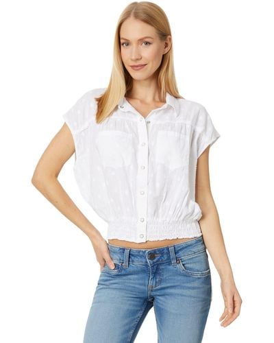 Wrangler Short Sleeve Drop Shoulder Smocked Snap Shirt - White