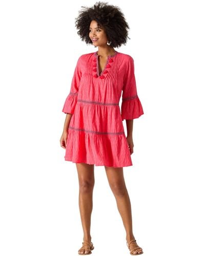 Tommy Bahama Cotton Clip Embellished Tier Dress - Red
