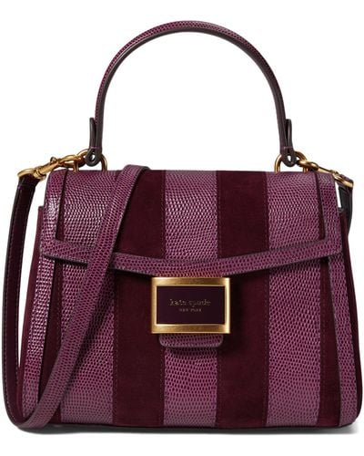 Kate Spade Katy Striped Lizard Embossed Leather And Suede Small Top-handle - Purple