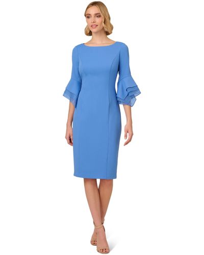 Adrianna Papell Knit Crepe Tiered Sleeve Dress - Blue