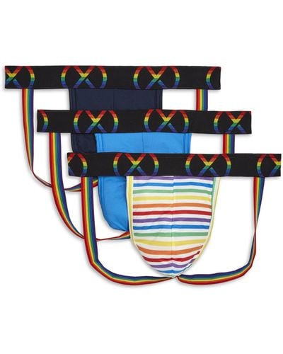 2xist 2(x)ist (x) Sport Mesh Pride 3-pack Jock Strap (varsity Navy/electric Blue/rainbow Stripe) Underwear