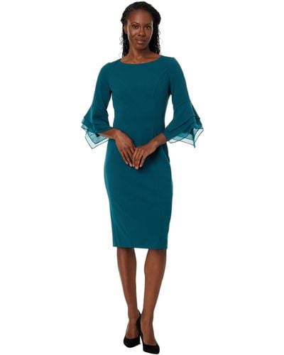 Adrianna Papell Knit Crepe Tiered Sleeve Dress - Blue