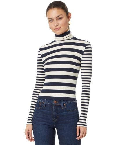 Madewell Cropped Turtleneck Top In Contrasting Stripe - Blue