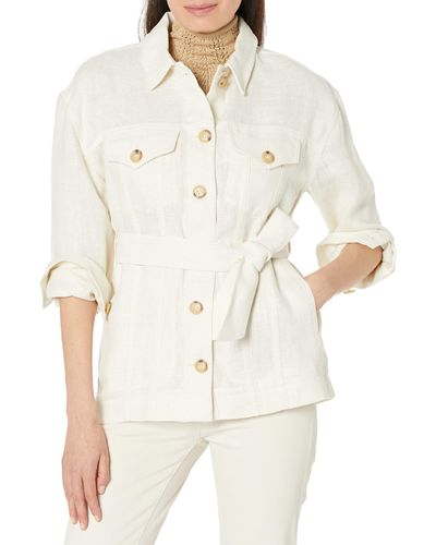 Lauren by Ralph Lauren Belted Herringbone Linen Shirt Jacket - Natural