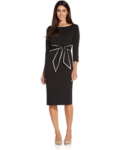 Adrianna Papell Stretch Crepe Tie Front Dress With Contrast Tipping - Black