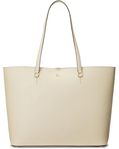 Lauren by Ralph Lauren Crosshatch Leather Large Karly Tote - Natural