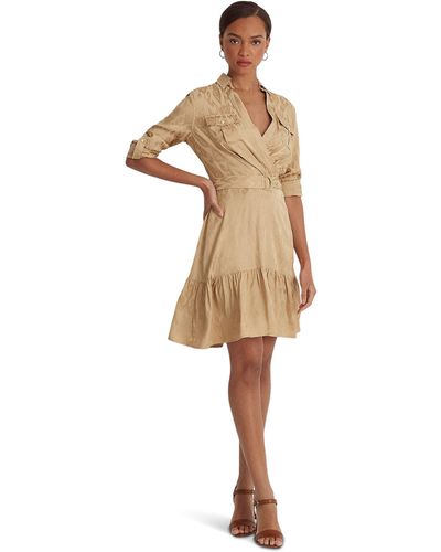 Lauren by Ralph Lauren Belted Geo Jacquard Long Sleeve Dress - Natural
