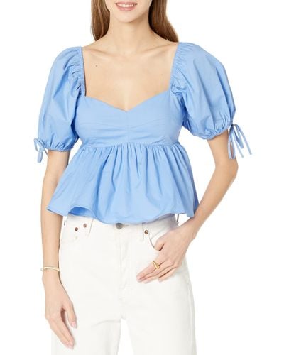 English Factory Tied Strap Puff Sleeve - Blue