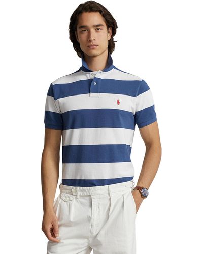 Polo Ralph Lauren Classic Fit Striped Mesh Polo Short Sleeve Shirt - Blue