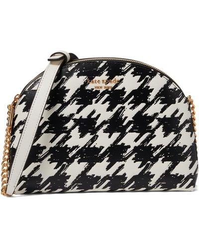 Kate Spade Morgan Painterly Houndstooth Embossed Saffiano Leather Double Zip Dome Crossbody - Black