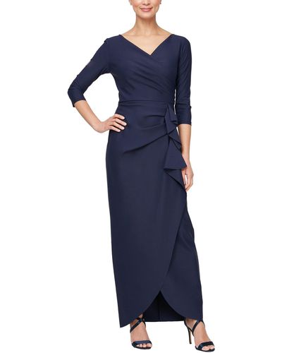 Alex Evenings Long Compression Dress And Ruffle Skirt - Blue