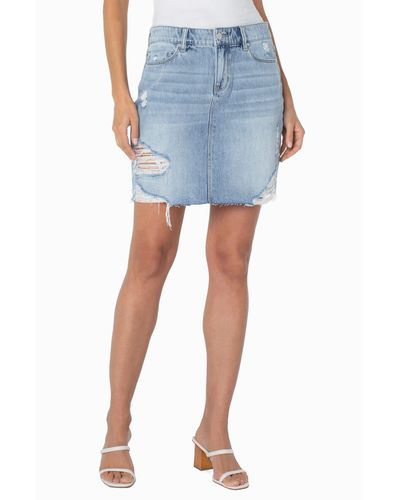 Liverpool Jeans Company Fray Edge Skirt In Evanston - Blue