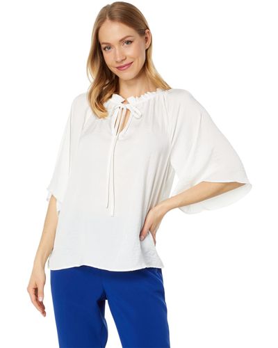 Vince Camuto Split-neck Blouse With Pleats On Sleeve - White
