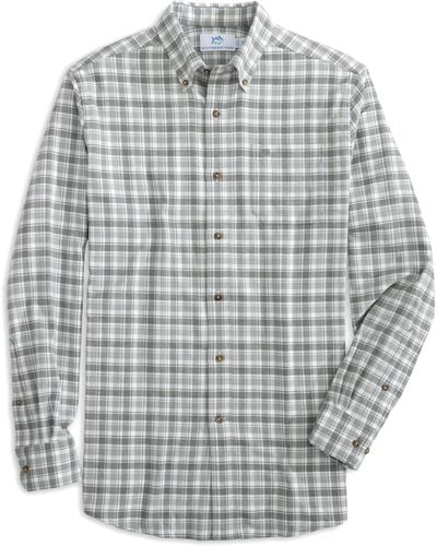 Southern Tide Long Sleeve Ic Flannel Chipely Plaid Heather Sport Shirt - Gray