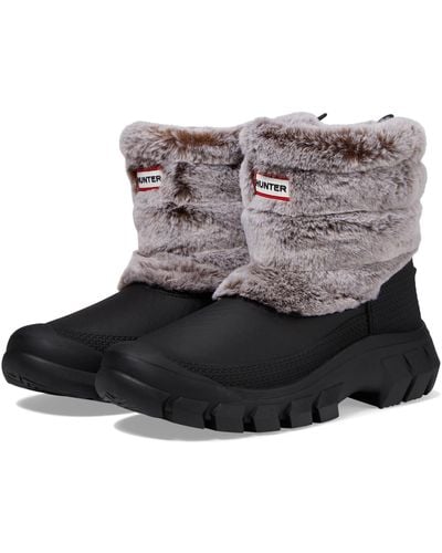 HUNTER Intrepid Short Faux Fur Snow Boot - Black