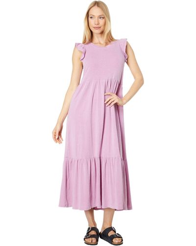 Sundry Ruffle Sleeve Tiered Dress In Cotton Spandex - Pink