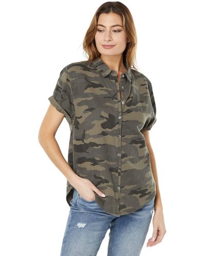 Dylan By True Grit Double Weave Cotton Camo Short Sleeve Button-up Shirt - Green