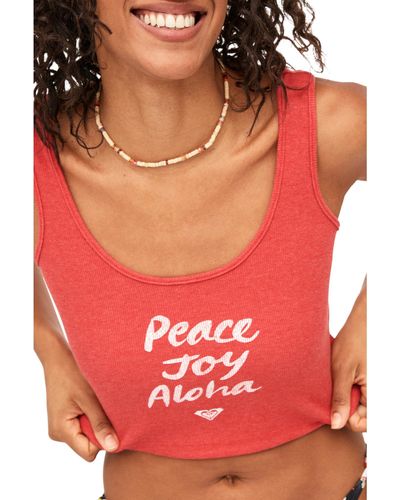 Roxy Peace Joy Aloha Ribbed Tank Top - Red