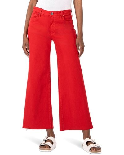 Kut From The Kloth Meg High-rise Fab Ab Wide Leg Raw Hem In Fire - Red