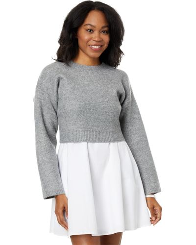 English Factory Sweater With Poplin Mini Dress - Gray